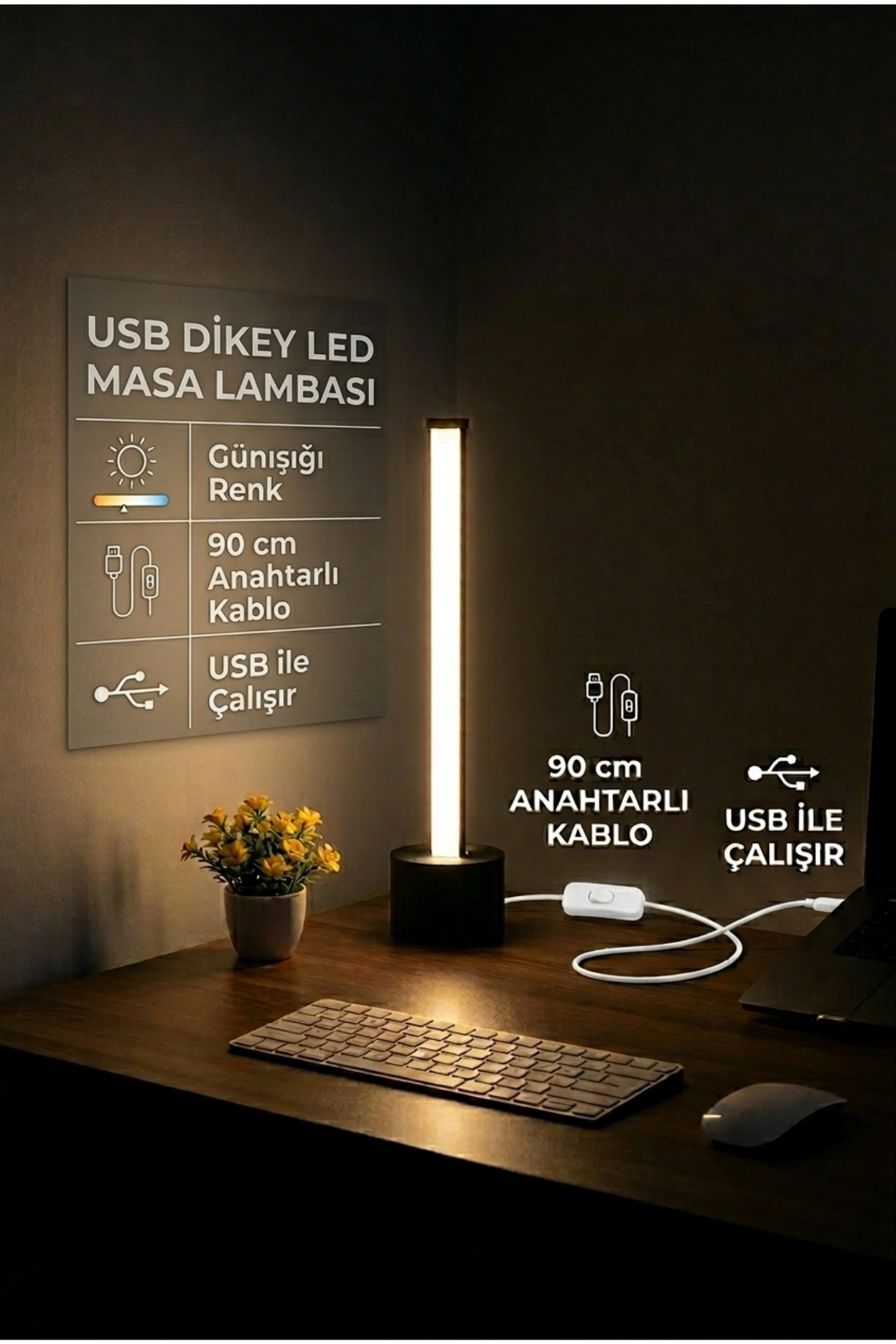 Usb Dikey Led Masa Lambası Günışığı Gece Lambası 27 cm