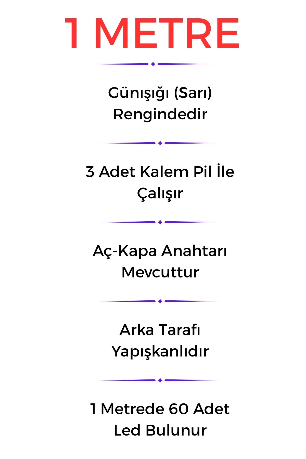 Kalem Pil İle Çalışan Günışığı Renk 1 Metre Yapışkanlı Şerit Led