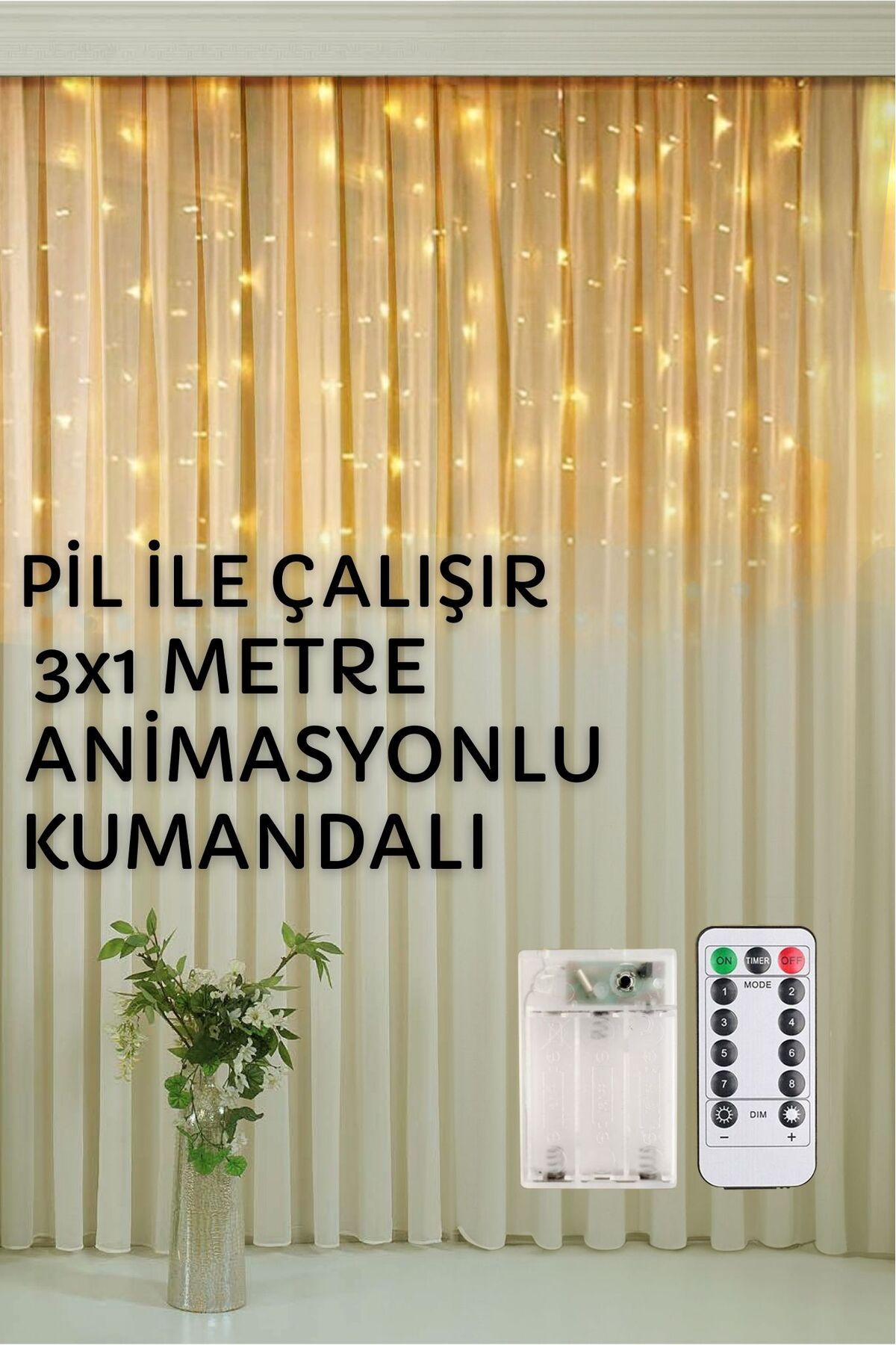 Günışığı Pilli Kumandalı Animasyonlu Perde Led 3x1 Metre Peri Perde Ledi Dekoratif Led