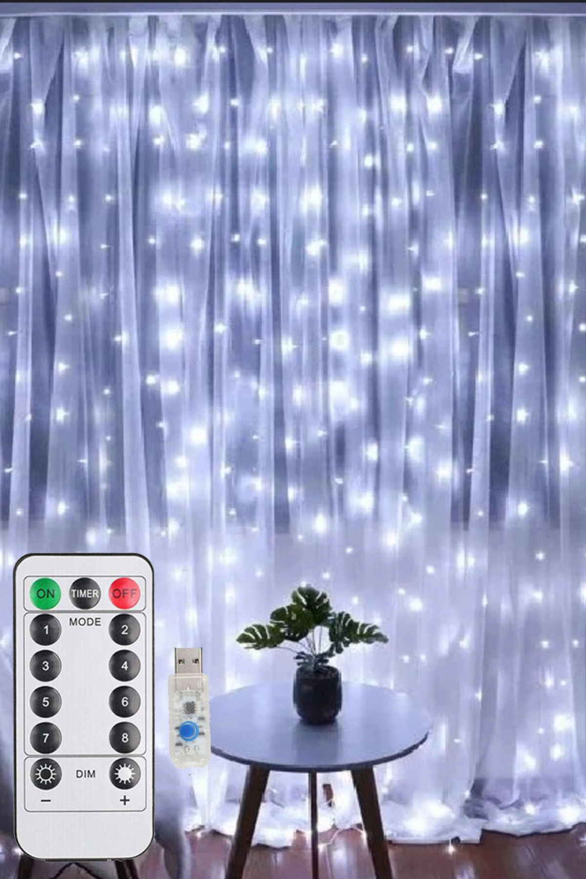 Beyaz Perde Led 3x3 Metre Usb Kumandalı 8 Mod Animasyonlu Peri Led Işık