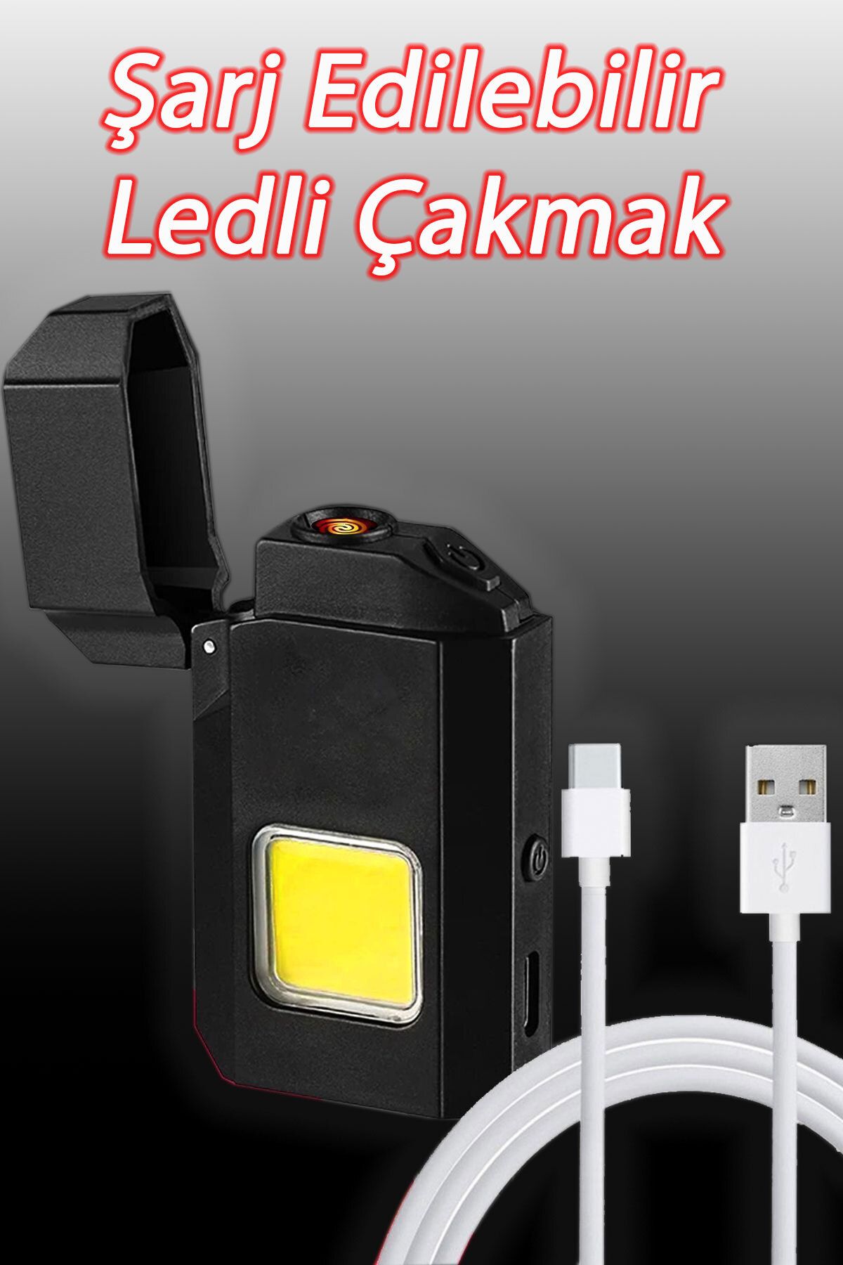 Şarj Edilebilir Cob Ledli Rüzgardan Etkilenmez Rezistanslı Çakmak
