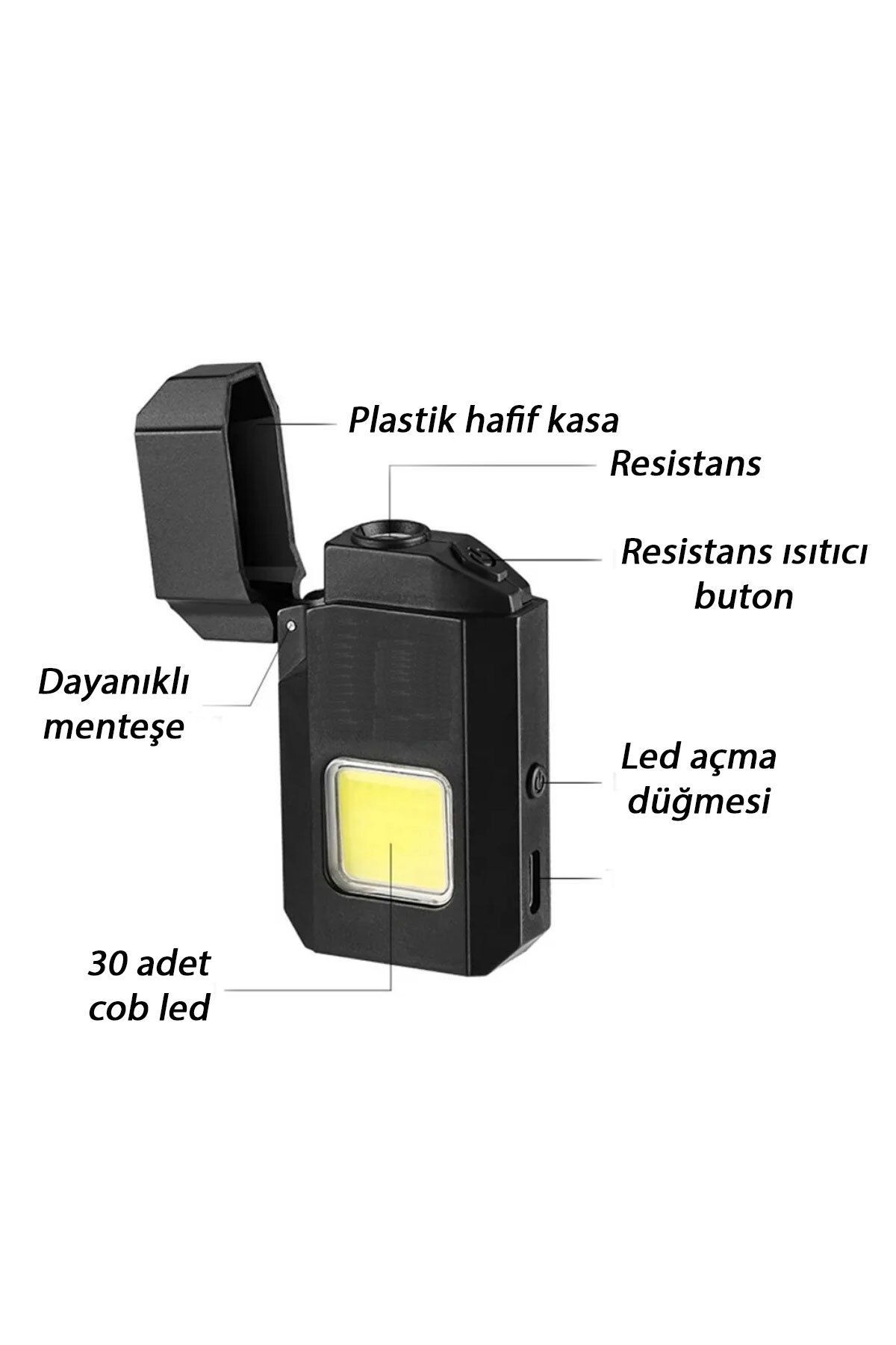 Şarj Edilebilir Cob Ledli Rüzgardan Etkilenmez Rezistanslı Çakmak