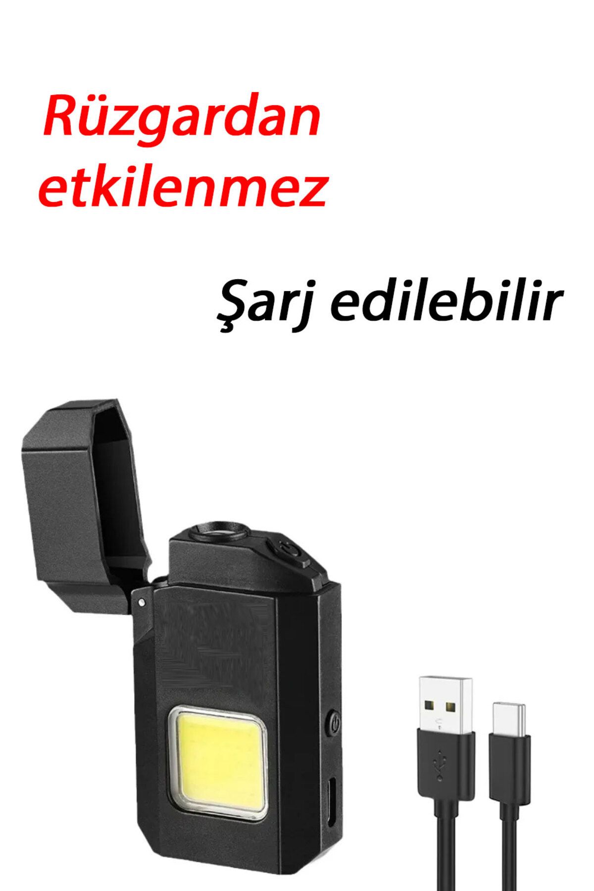 Şarj Edilebilir Cob Ledli Rüzgardan Etkilenmez Rezistanslı Çakmak