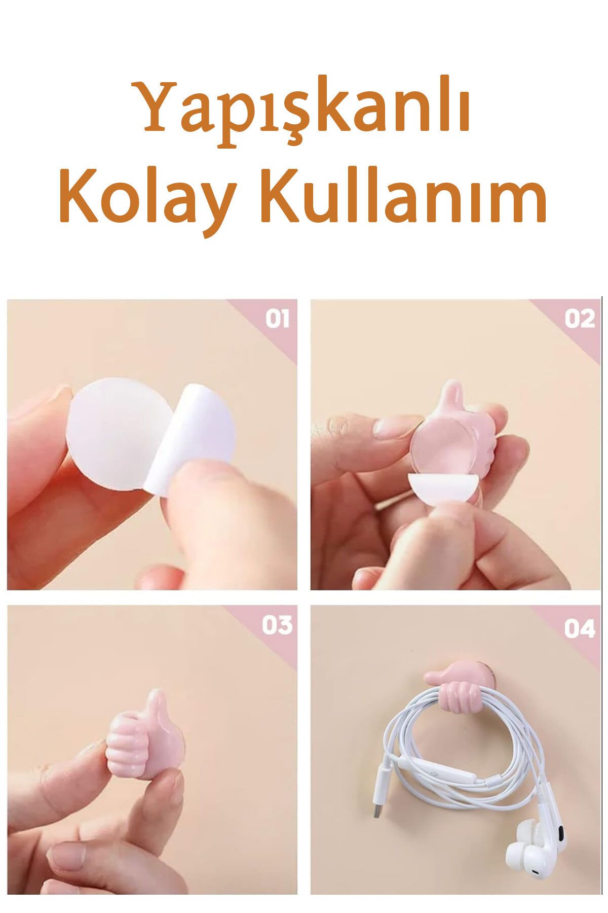 10 Adet Baş Parmak Şeklinde Kablo Tutucu Yapışkanlı Çok Amaçlı Diş Fırçası Anahtar Tutucu
