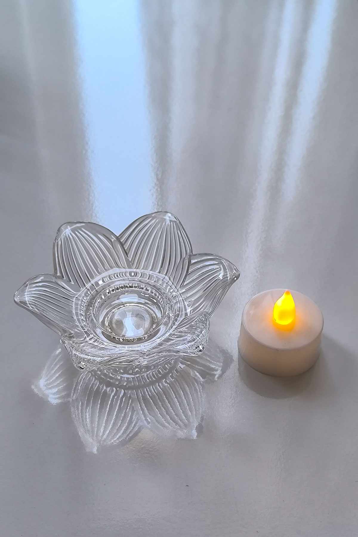 3lü Lotus Model Cam Mumluk İçinde Tealight Led Mum Seti