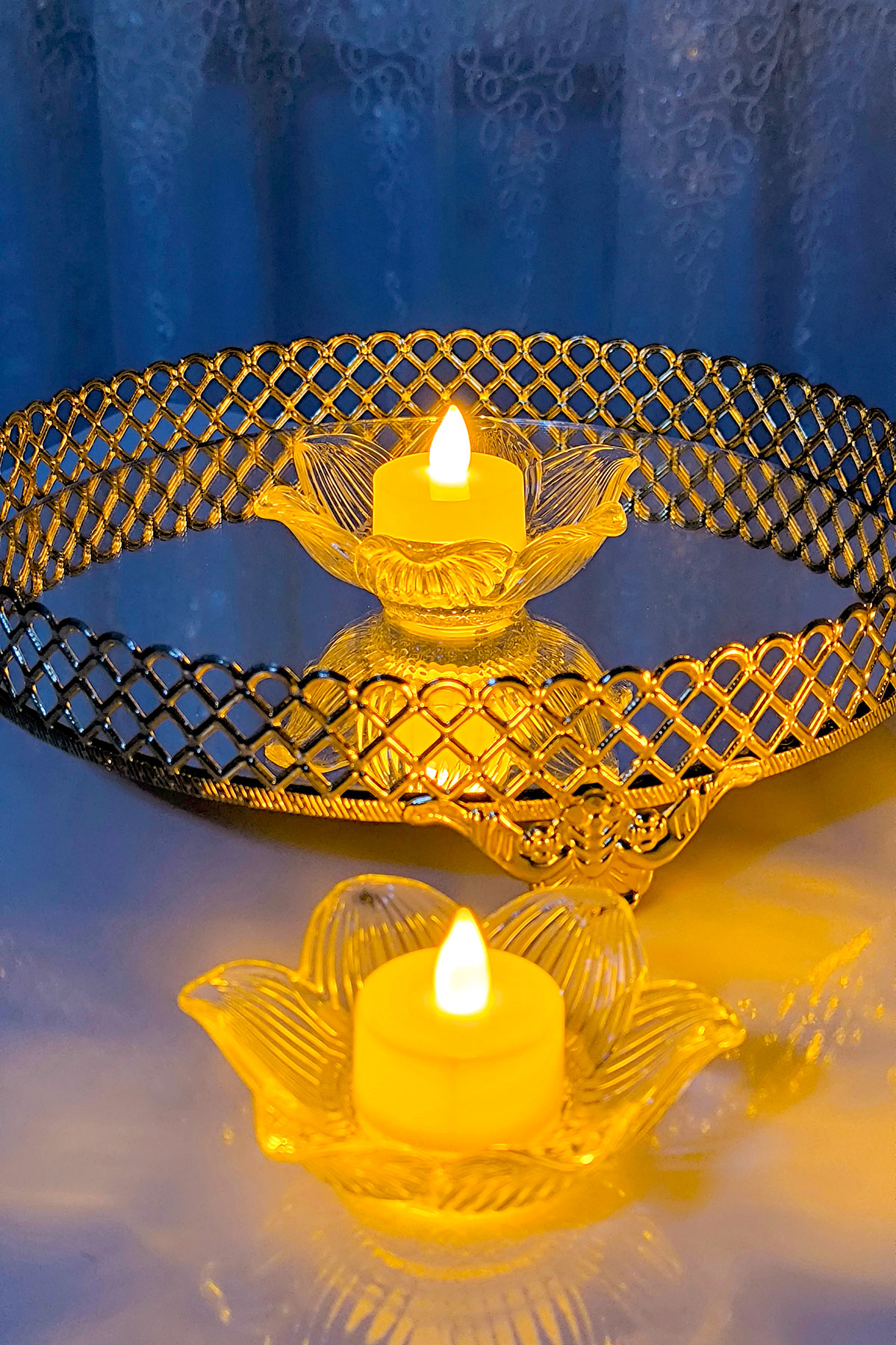 3lü Lotus Model Cam Mumluk İçinde Tealight Led Mum Seti