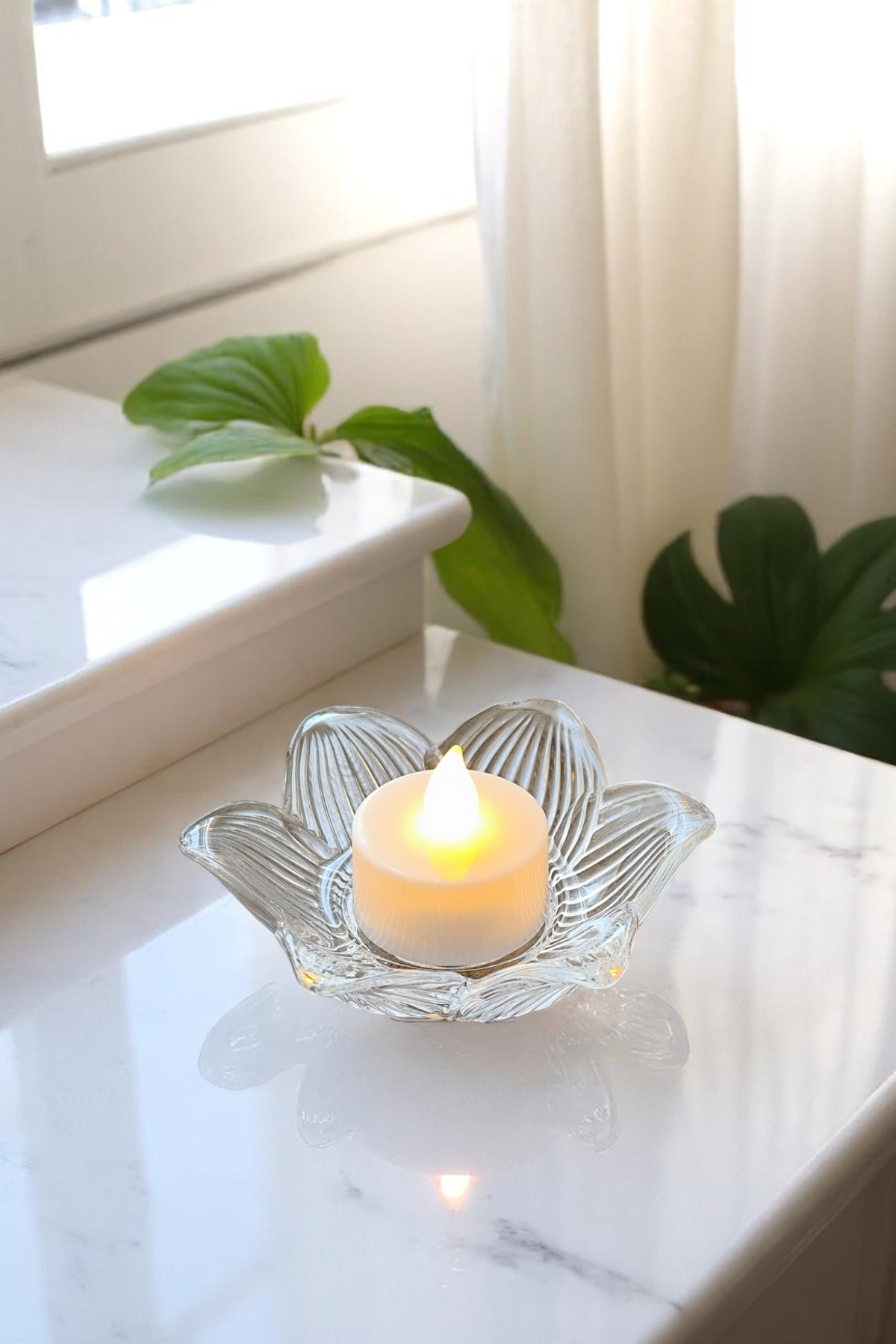 3lü Lotus Model Cam Mumluk İçinde Tealight Led Mum Seti
