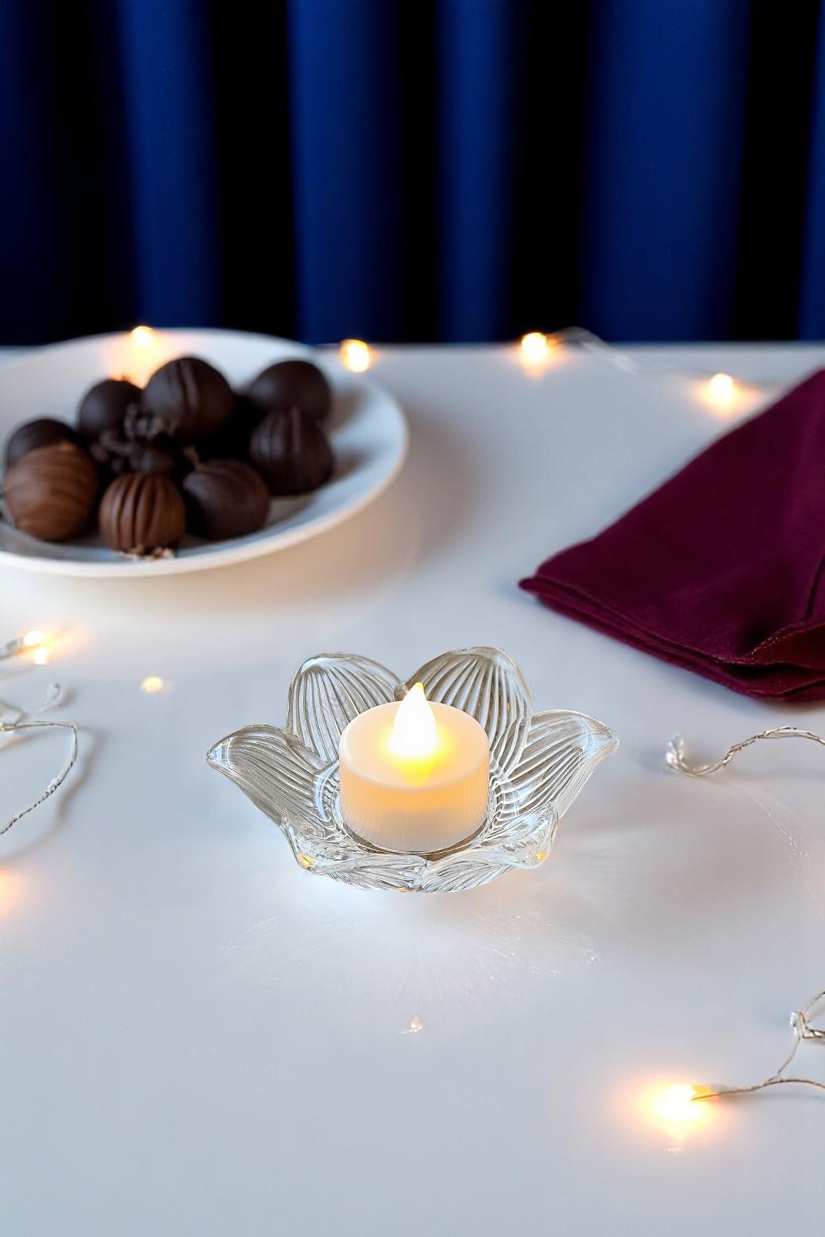 3lü Lotus Model Cam Mumluk İçinde Tealight Led Mum Seti