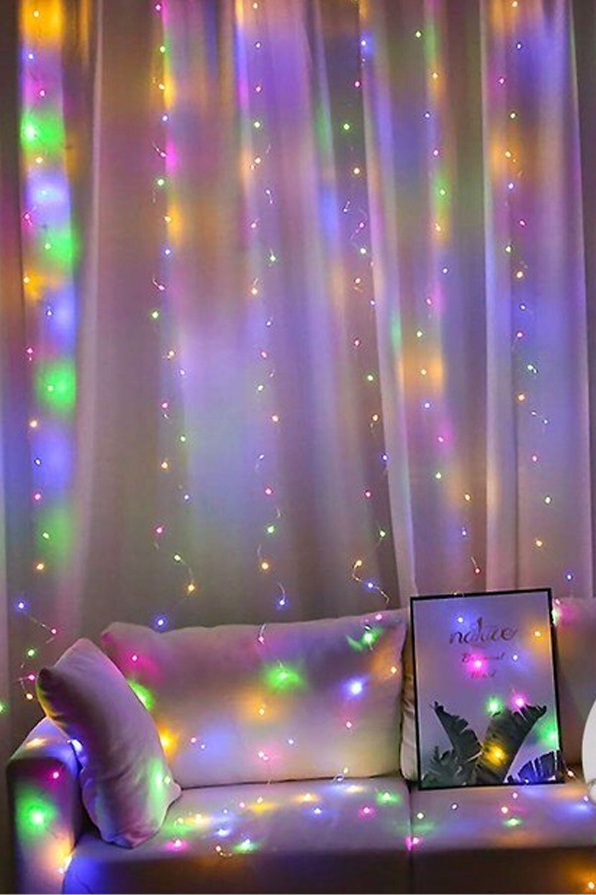RGB Hem Pilli Hem Usbli Kumandalı Animasyonlu Perde Led 3x3 Metre Peri Perde Ledi Dekoratif Led