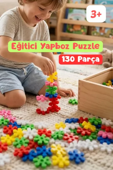 Kar Tanesi Eğitici Bloklar 130 Parça - Çocuk Zeka Geliştirici Geçmeli Renkli  Bloklar (3+)
