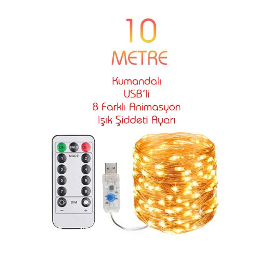 Günışığı Renk Uzaktan Kumandalı Ve Fonksiyonlu 10 Metre Usb Peri Led Kamp Parti Kutlama Aydınlatma