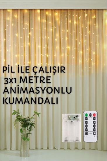 Günışığı Pilli Kumandalı Animasyonlu Perde Led 3x1 Metre Peri Perde Ledi Dekoratif Led