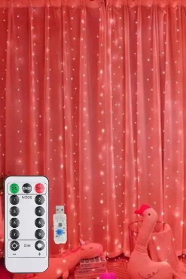 Kırmızı Perde Led 3x3 Metre Usb Kumandalı 8 Mod Animasyonlu Peri Led Işık