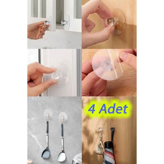 4 Adet Kristal Topuzlu Yapışkanlı Dolap Çekmece Kapak Tutma Kulpu Takı, Havlu Asmak İçin Kulp