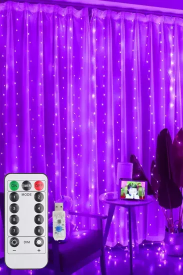 Mor Perde Led 3x3 Metre Usb Kumandalı 8 Mod Animasyonlu Peri Led Işık