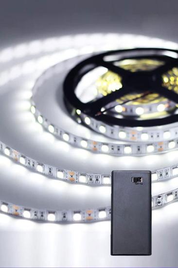 Beyaz Renk Pil Ile Çalışan Şerit Led 1 Metre Pilli Şerit Led (PİL DAHİL)