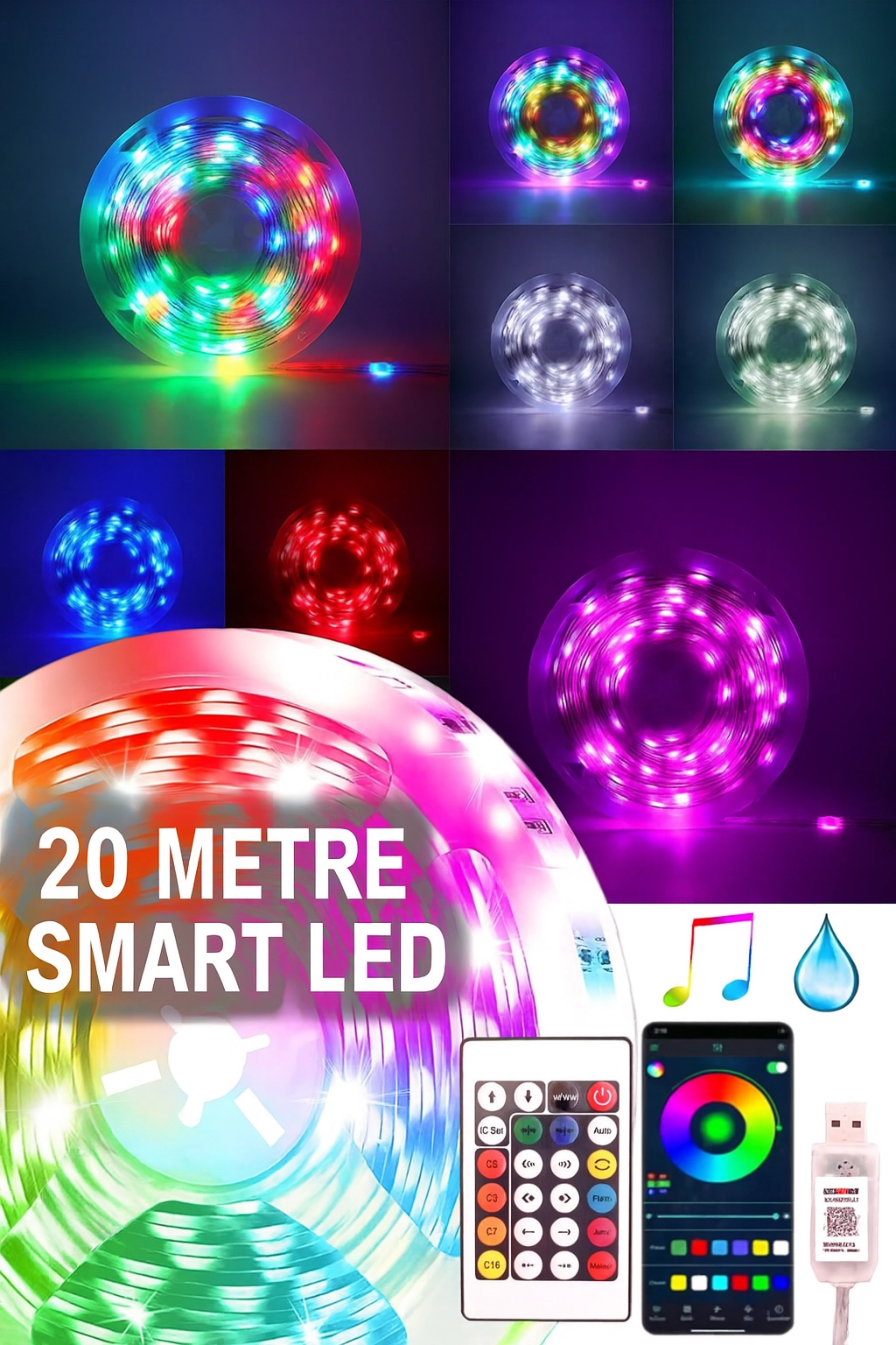 Telefondan Kontrol Edilebilen Sese Duyarlı Usb’li 20 Metre Smart Şerit Led