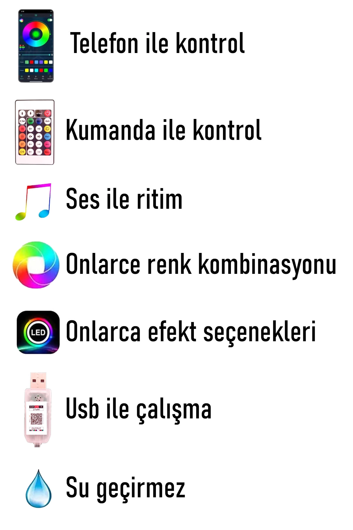 Telefondan Kontrol Edilebilen Sese Duyarlı Usb’li 20 Metre Smart Şerit Led