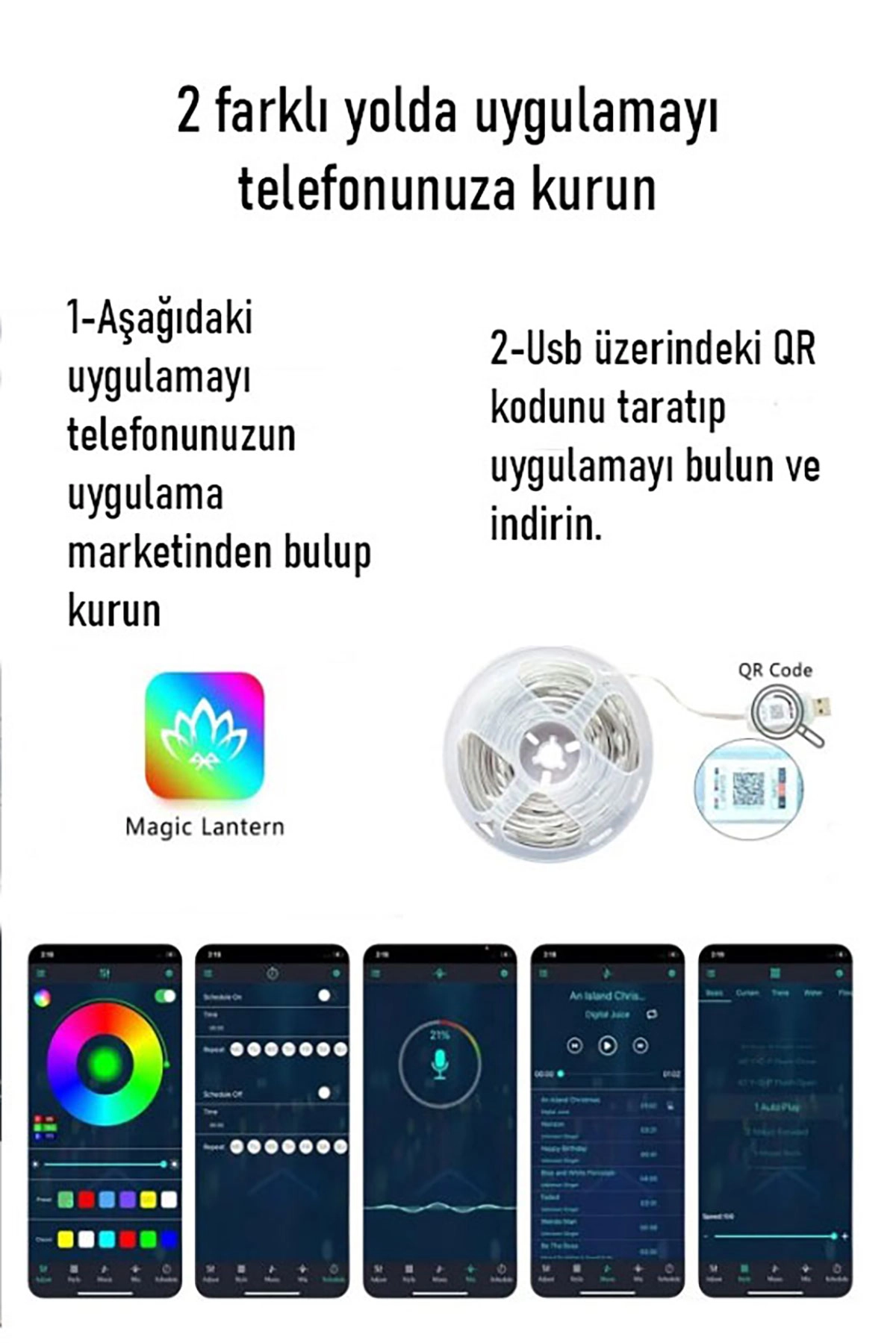 Telefondan Kontrol Edilebilen Sese Duyarlı Usb’li 20 Metre Smart Şerit Led