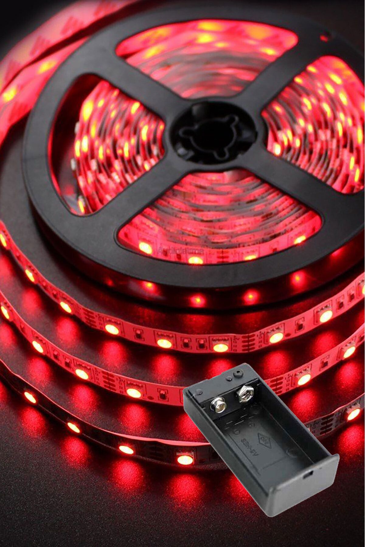 Kırmızı Renk Pil Ile Çalışan Şerit Led 1 Metre Pilli Şerit Led (PİL DAHİL)