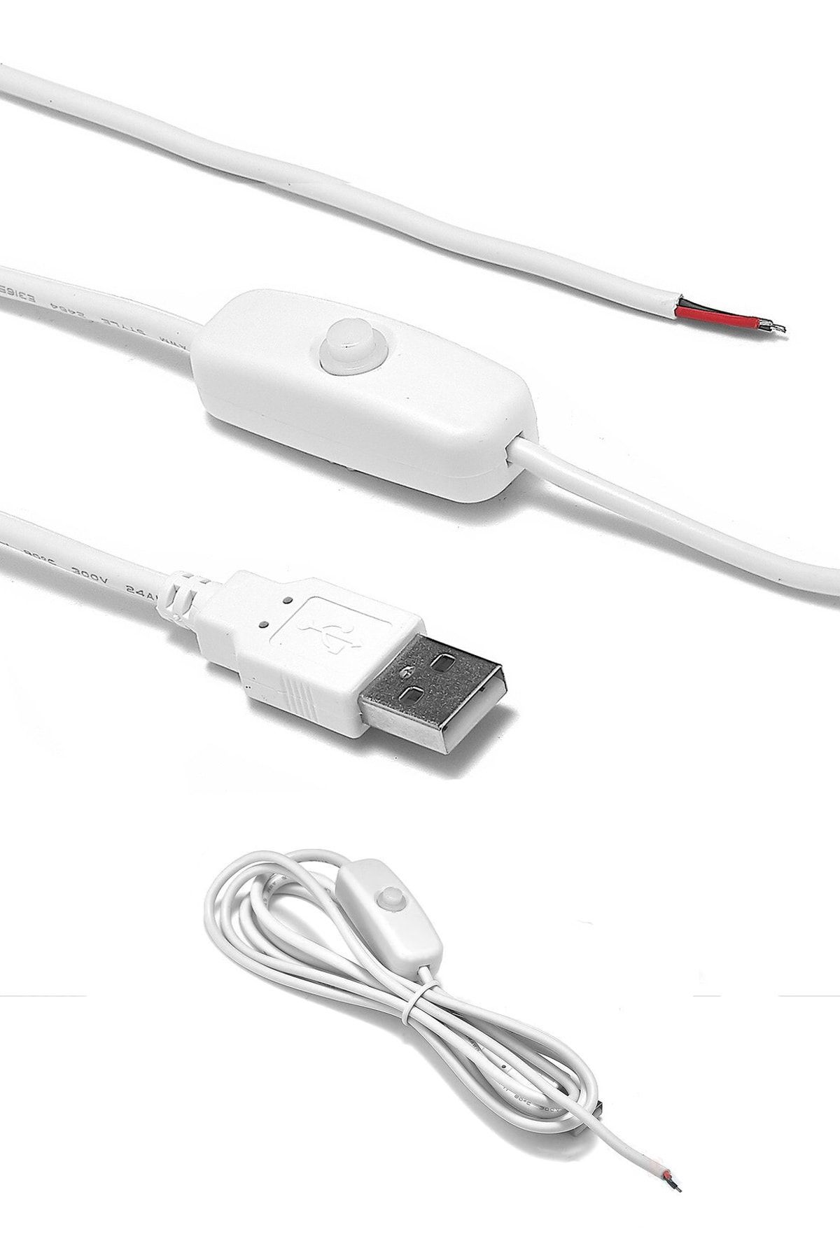 Beyaz Renk Bir Ucu Erkek Bir Ucu Tel Anahtarlı Usb Kablo 90 Cm Switchli