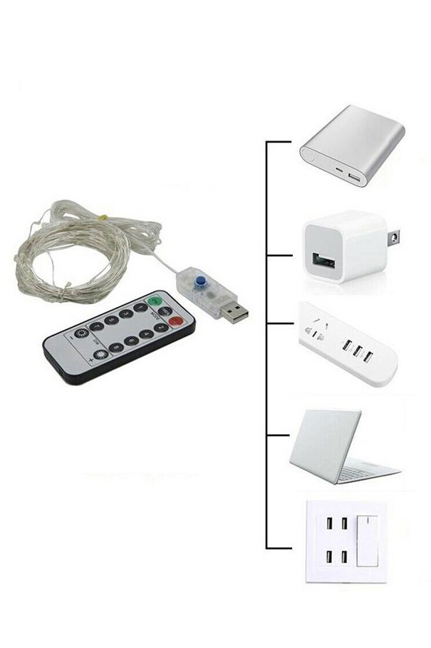 Günışığı Renk Uzaktan Kumandalı Ve Fonksiyonlu 10 Metre Usb Peri Led Kamp Parti Kutlama Aydınlatma